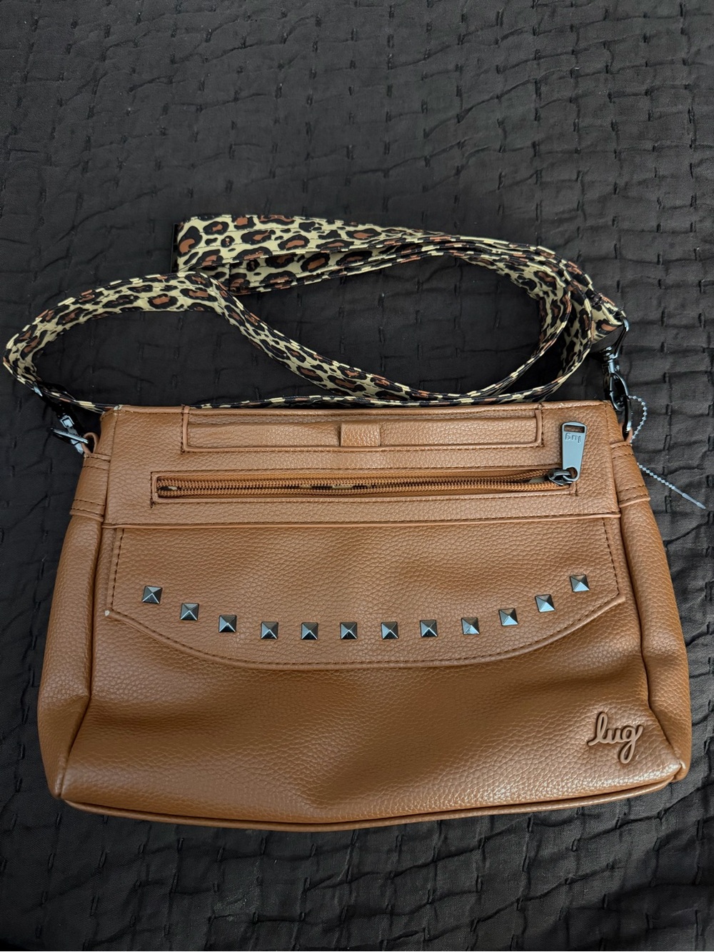 lug Pacer Brown Crossbody Bag with Leopard-Print Strap